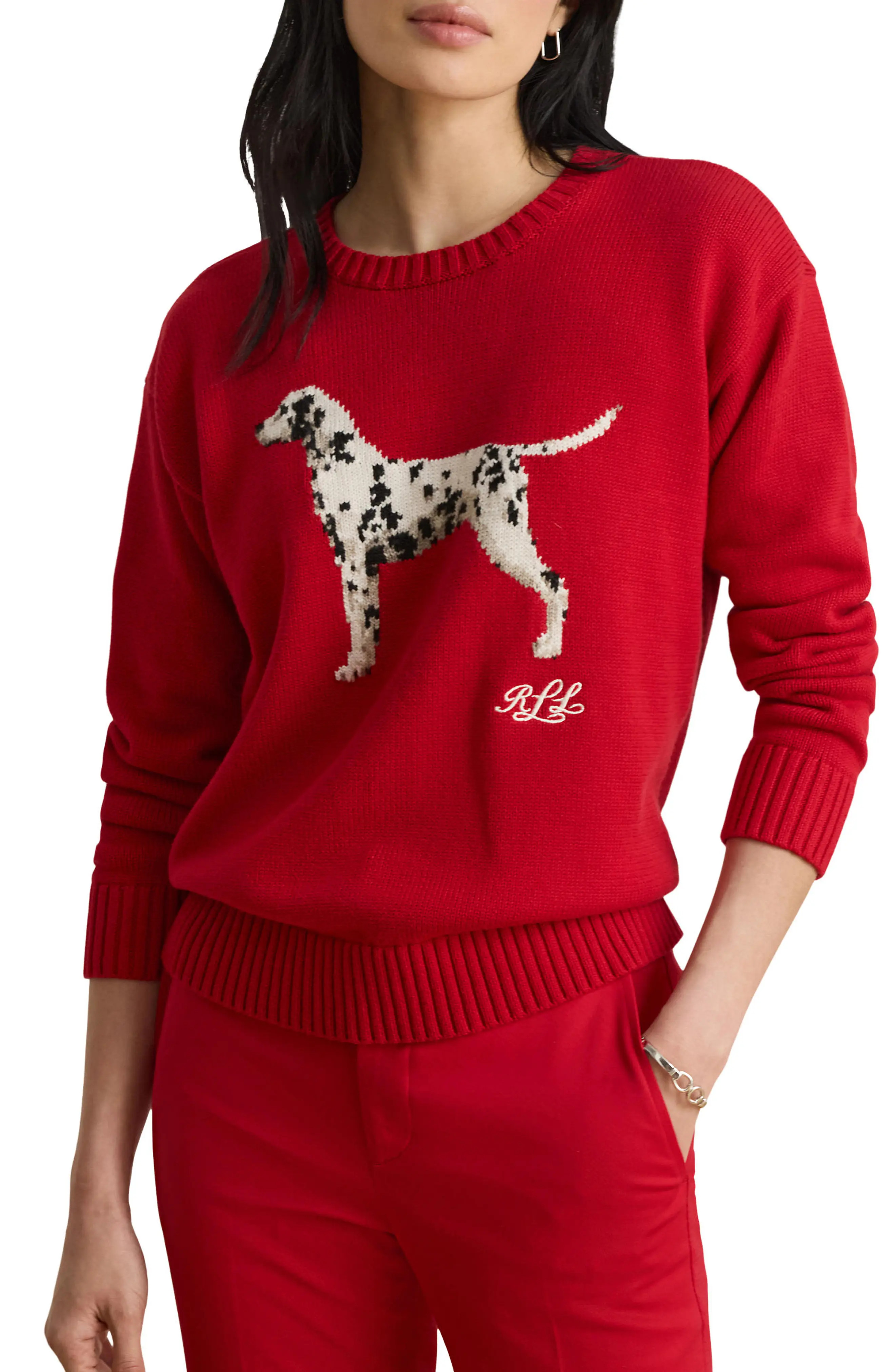 Lauren Ralph Lauren Dalmatian Combed Cotton Sweater (Women) | Nordstrom | Nordstrom