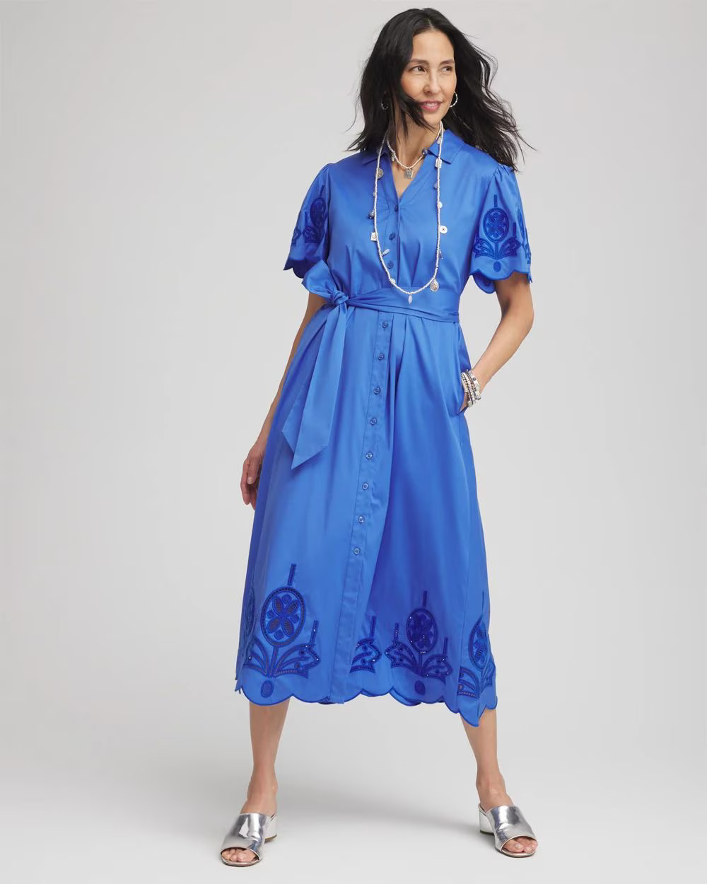 Belted Embroidered Midi Shirtdress | Chico's