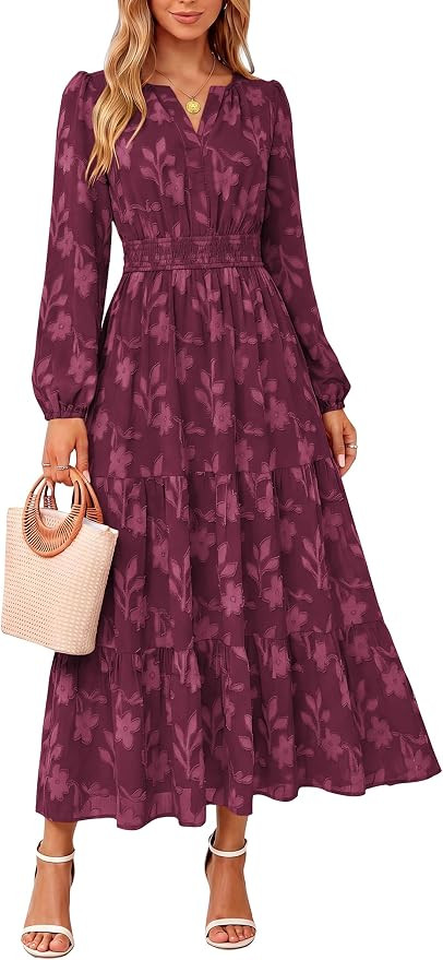 Kate Kasin Womens Long Sleeve Maxi Fall Wedding Guest Dresses with Pockets | Casual V Neck Elasti... | Amazon (US)