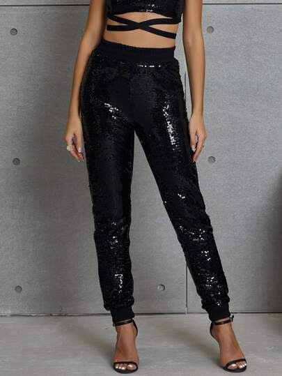 DKRX Elastic Waist Sequin Pants | SHEIN