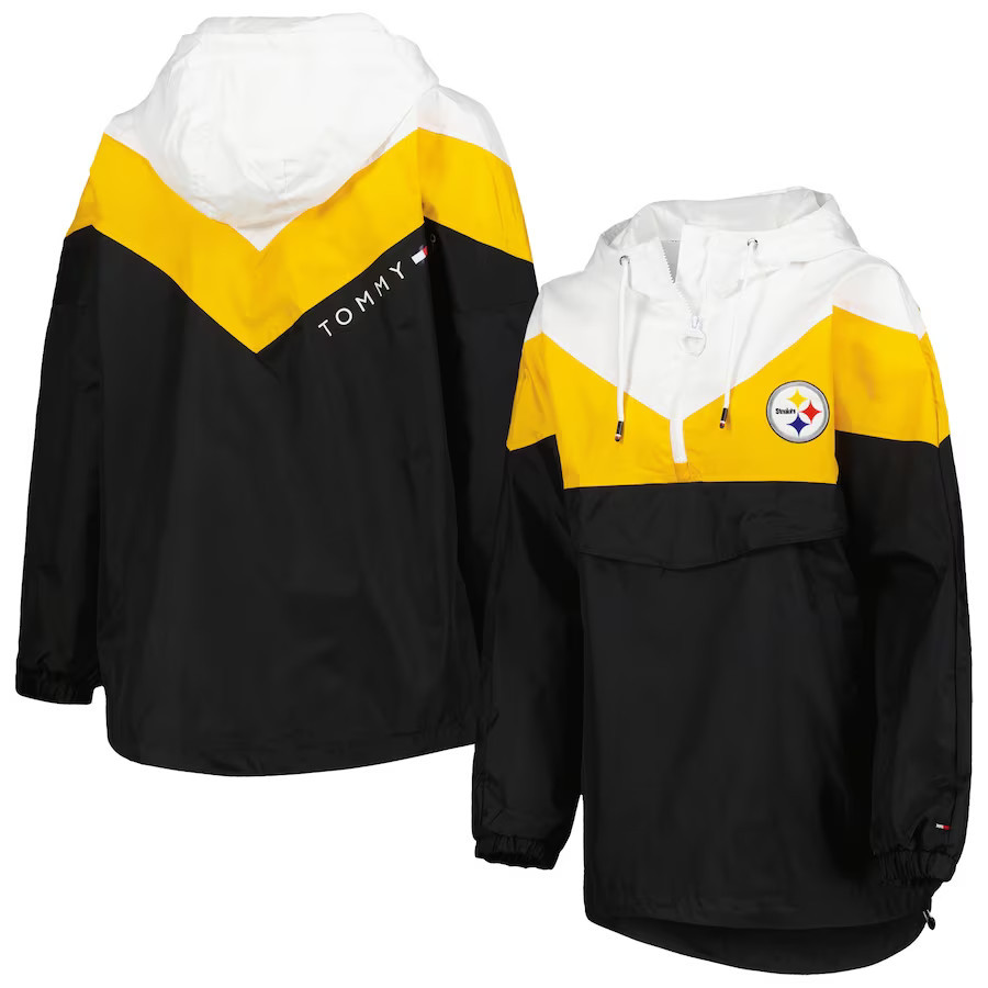 Pittsburgh Steelers Tommy Hilfiger Women's Staci Half-Zip Hoodie Windbreaker Jacket - White/Gold | Fanatics