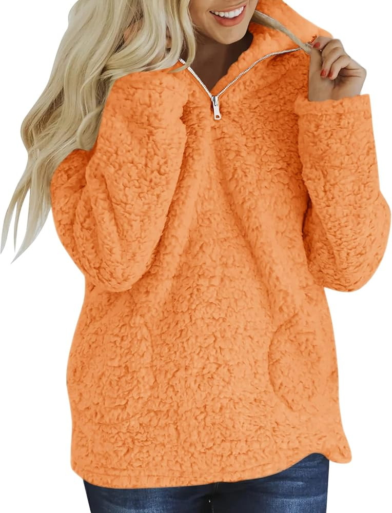 ZESICA Women's Autumn Winter Long Sleeve Zipper Sherpa Fleece Sweatshirt Pullover Jacket Coat | Amazon (US)