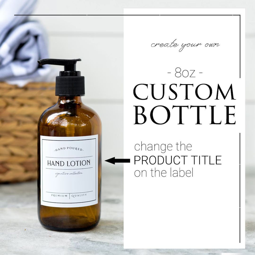 8oz Custom Bottle, Create Your Own Bottle Glass Bottle With Waterproof Label, Refillable Soap Dis... | Etsy (US)