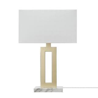 D'Alessio 20 in. Gold Table Lamp with White Linen Shade and Faux Marble Base, CEC Title 20 LED Bulb Included | The Home Depot