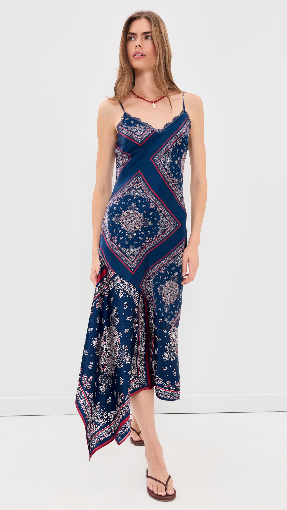 CAMI NYC Becky Lace Trim Silk Dress Mariner's Bandana XXS | Shopbop