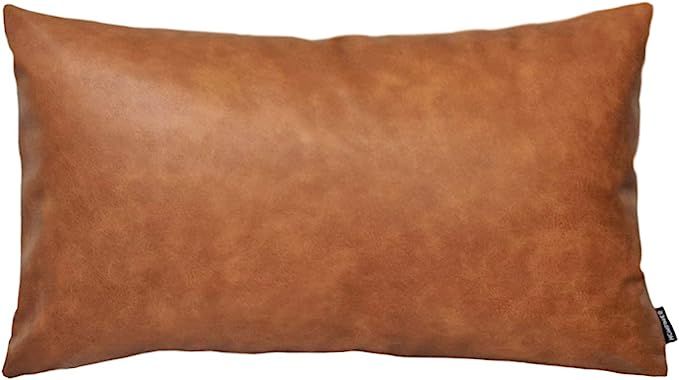 HOMFINER Faux Leather Lumbar Throw Pillow Cover 12x20 Decorative Bedroom Living Room Modern Boho ... | Amazon (US)