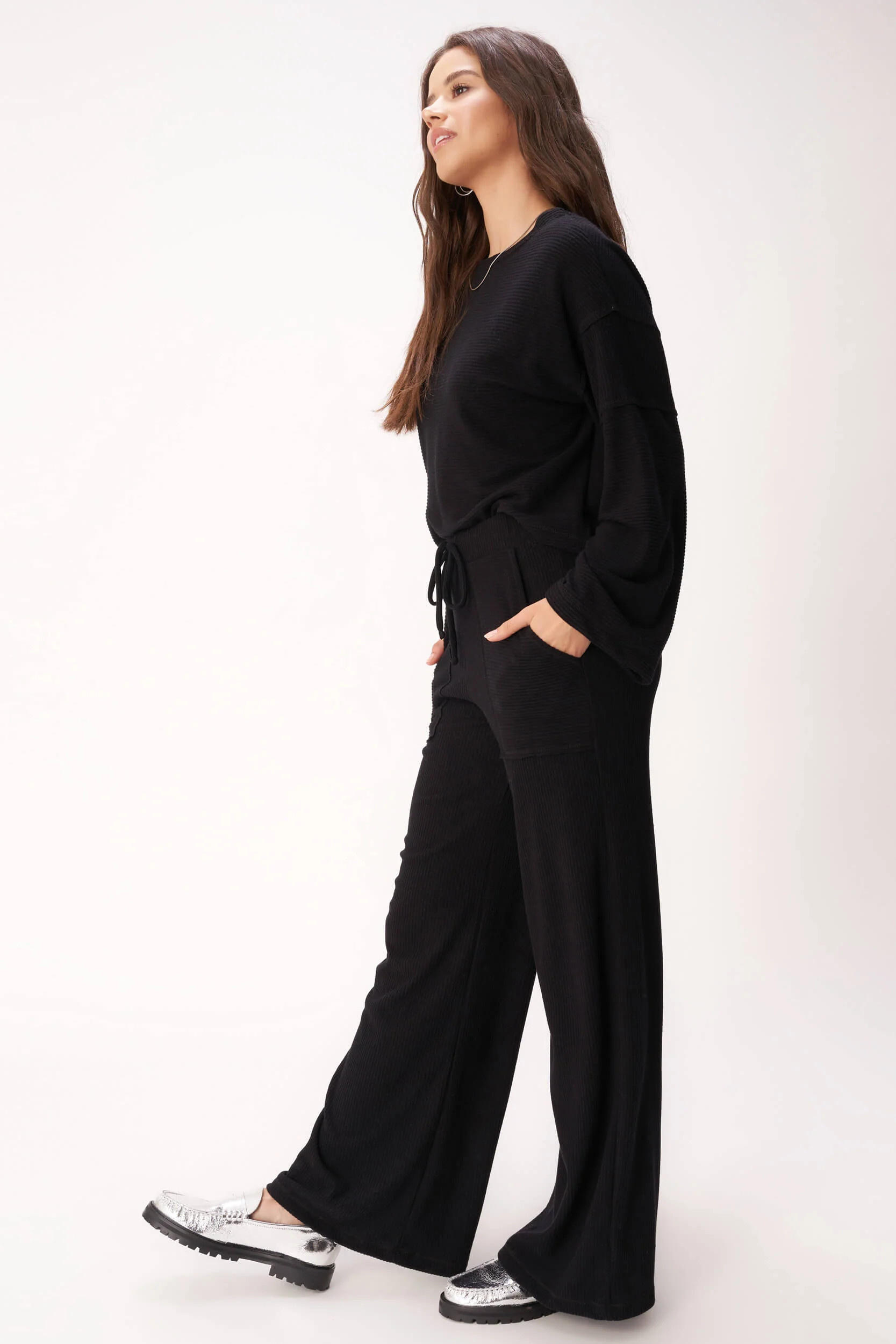 Essential Cozy Rib Pant - Black | Project Social T