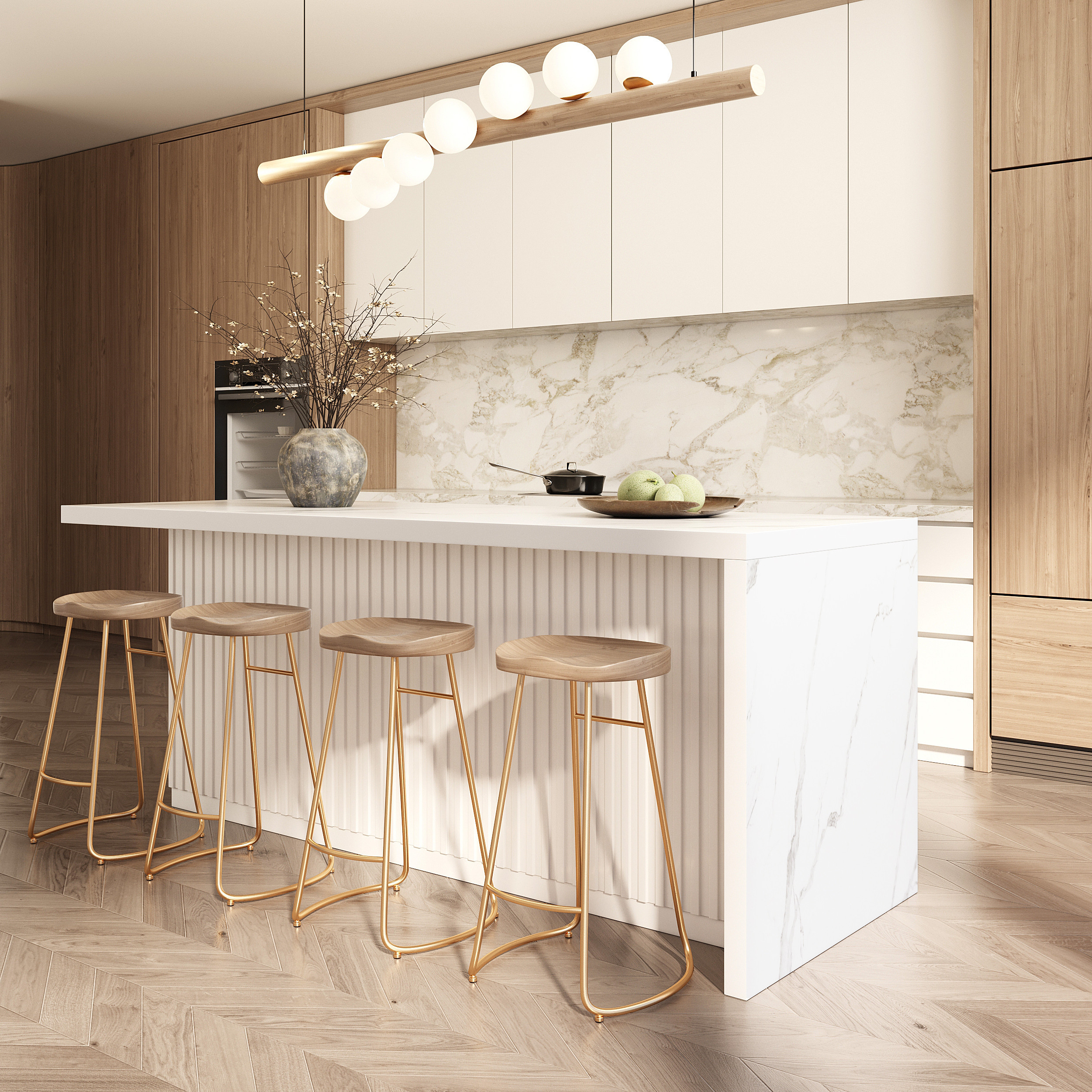 72"" Large Kitchen Island Marble Veneered Top with Storage White Kitchen Cabinet | Homary