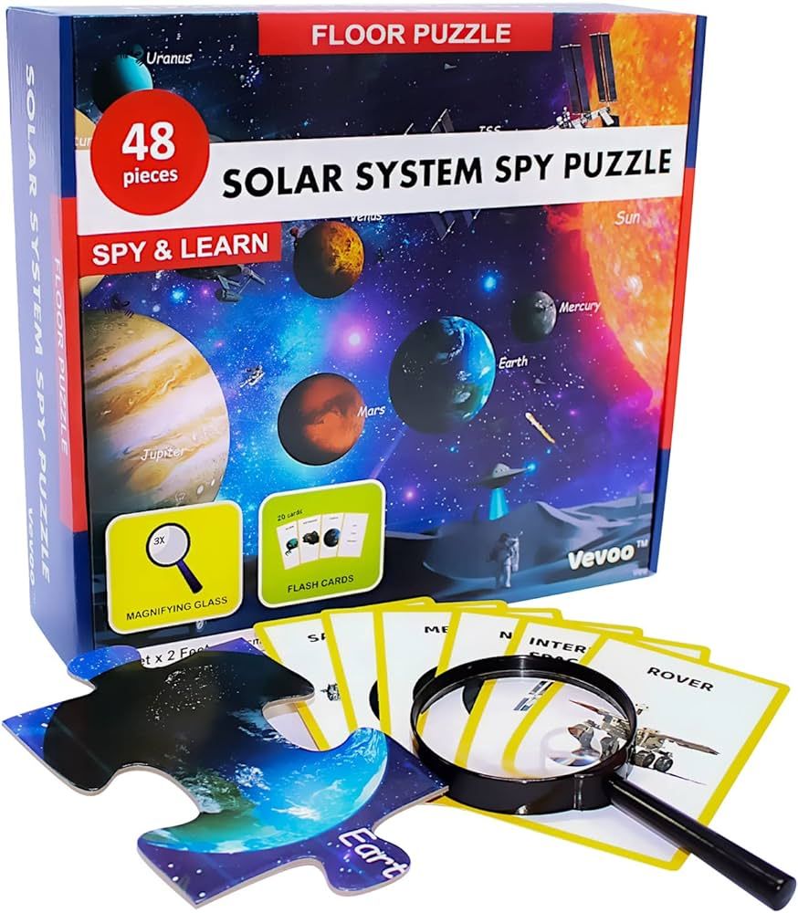 Solar System Spy Puzzle with Flashcards and Magnifying Glass 2ft x 3ft – Large 48 Piece Space F... | Amazon (US)