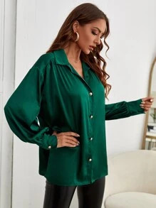 Solid Drop Shoulder Satin Blouse
   SKU: sw2109242527535438      
          (77 Reviews)
        ... | SHEIN