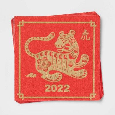16pk Lunar New Year Year of the Tiger Disposable Lunch Napkin Red/Gold | Target