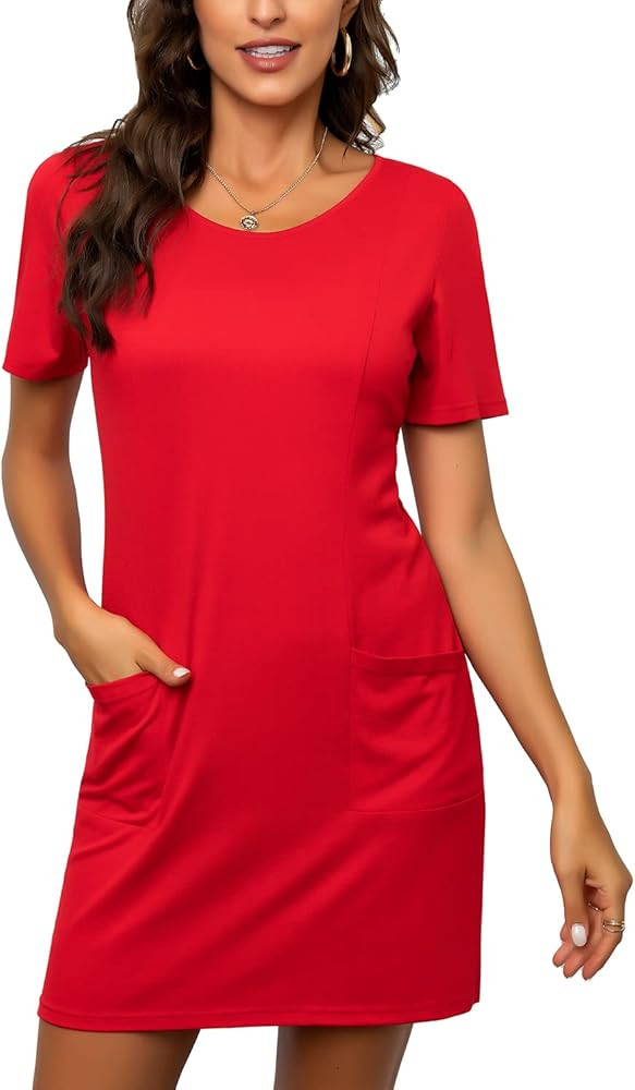 ANRILITA Summer Short Sleelve Dress for Women Casual Petite Tunic Dress Crew Neck T Shirt Dresses Kn | Amazon (US)