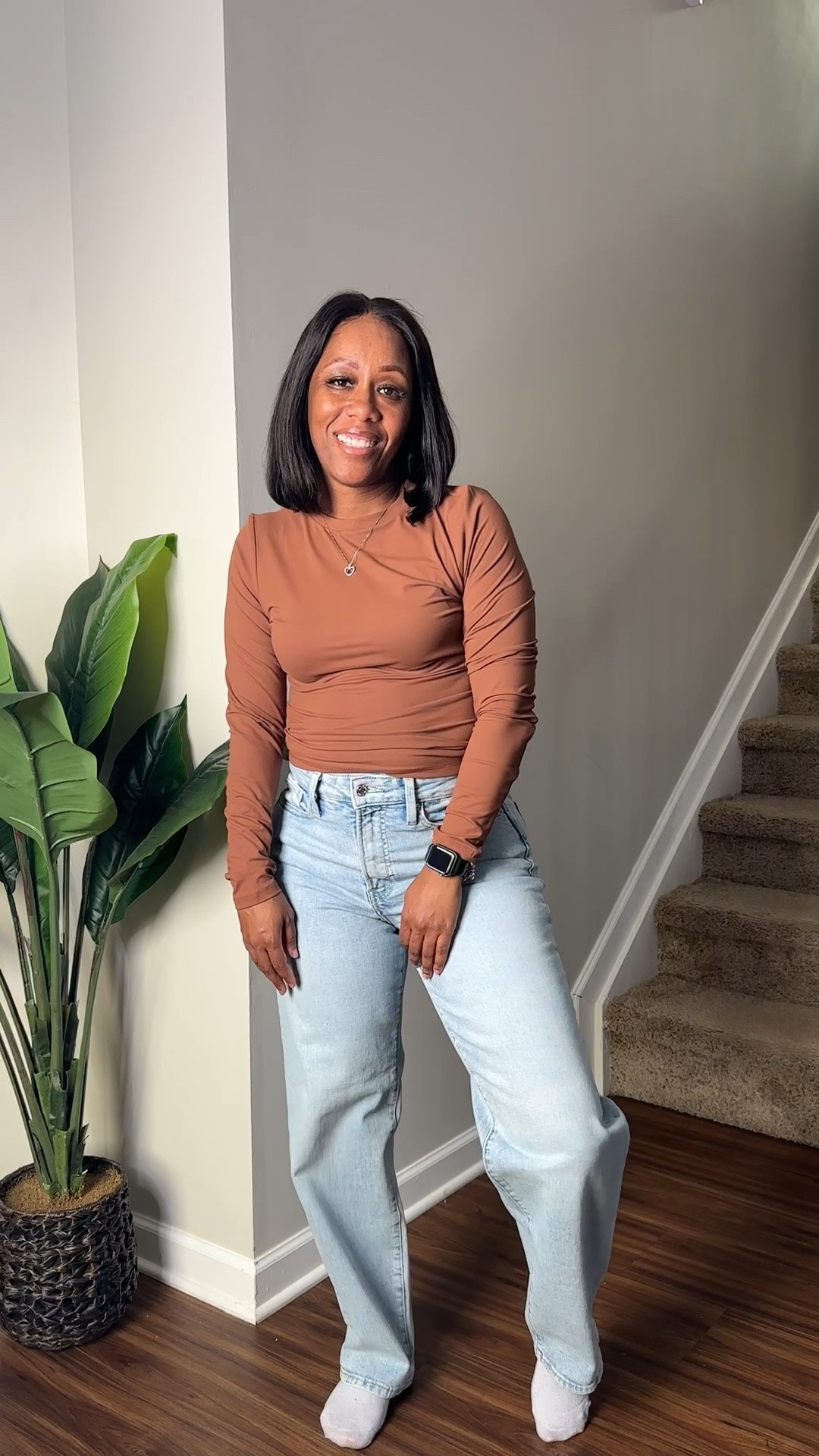 Brown long sleeve shirt and high waisted jeans

#LTKPetite #LTKootd #LTKFindsUnder50