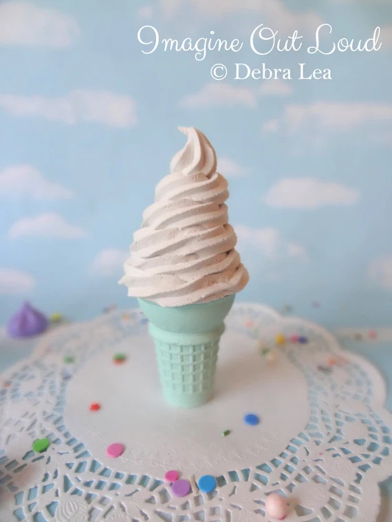 Fake Ice Cream Faux Cone Realistic Vanilla Swirl on Aqua Blue Cone | Etsy (US)