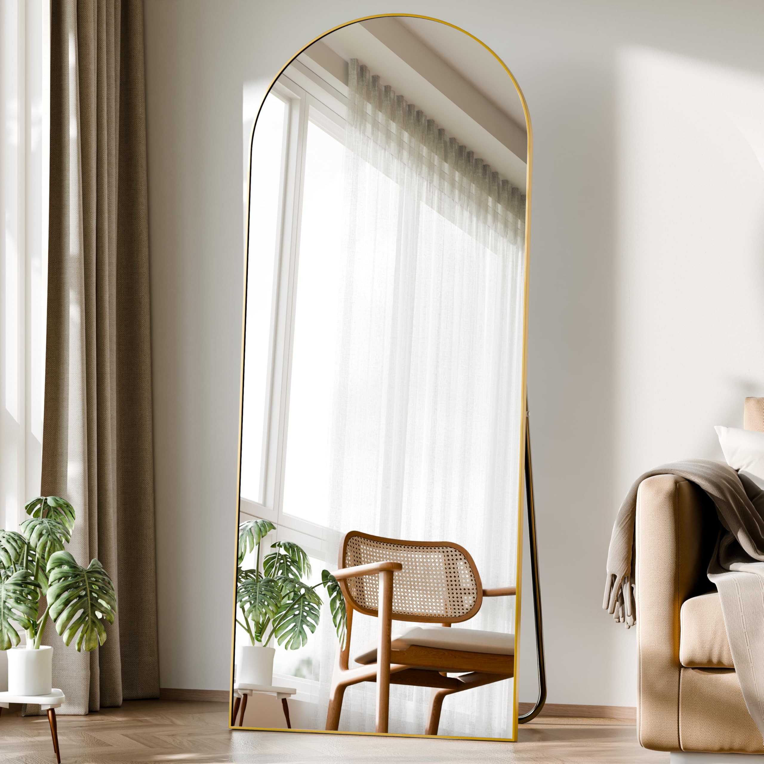 BEAUTYPEAK Arched Floor Mirror with Stand, 142x52 cm Aluminum Alloy Frame Full Body Mirror, Stand... | Amazon (UK)