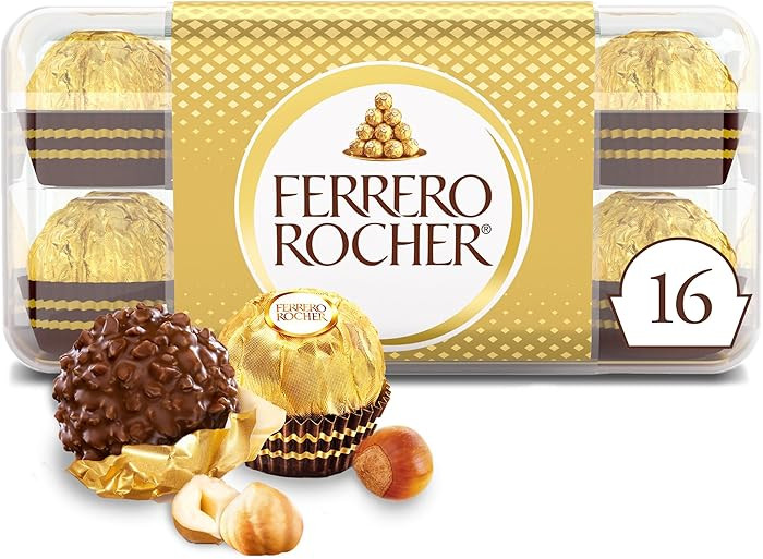 Ferrero Rocher Gourmet Hazelnut Milk Chocolate Gift Box, 16 Individually Wrapped Chocolates, 7 oz | Amazon (US)
