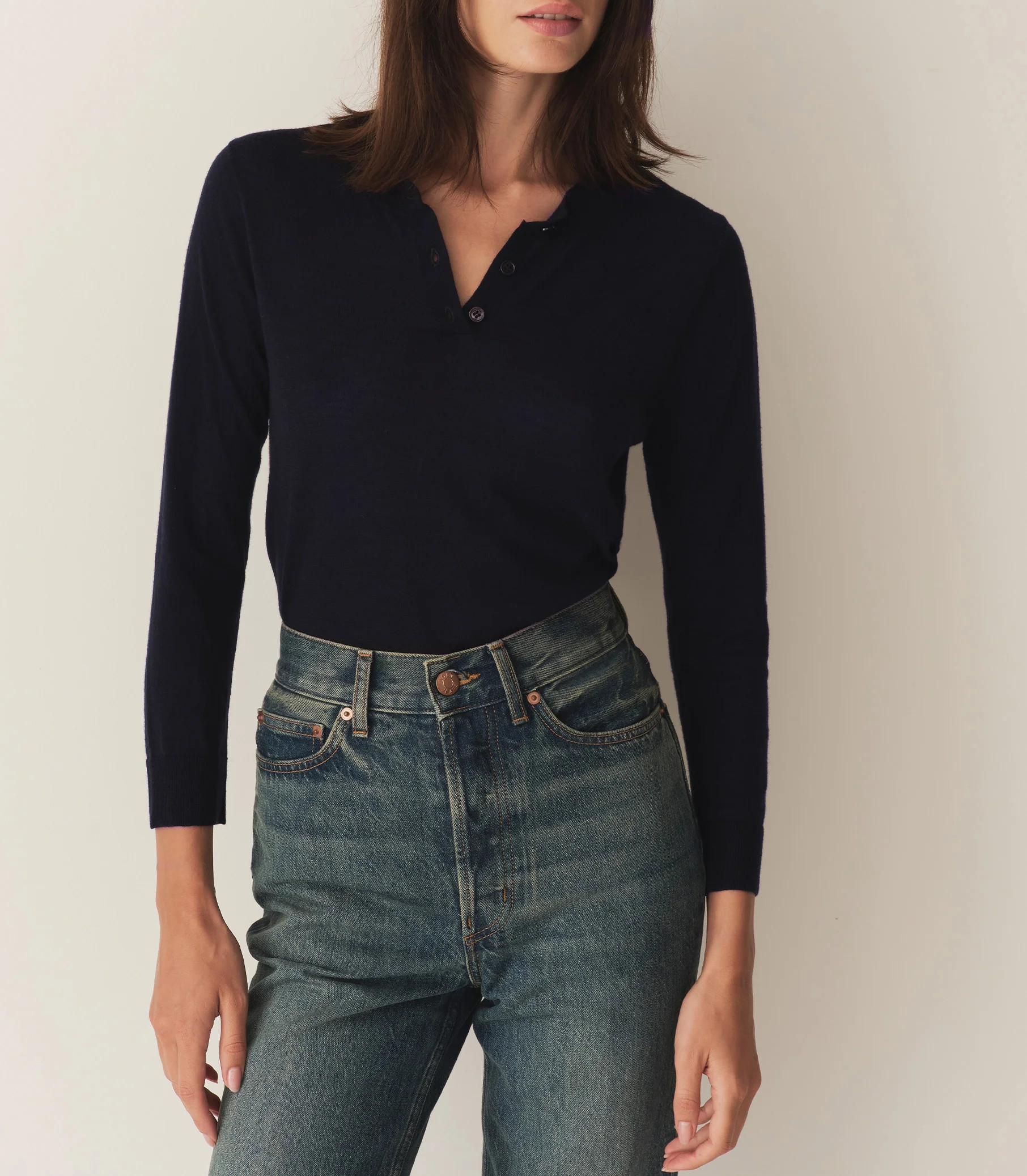 Albany Knit Henley - Deep Navy | DÔEN | DOEN