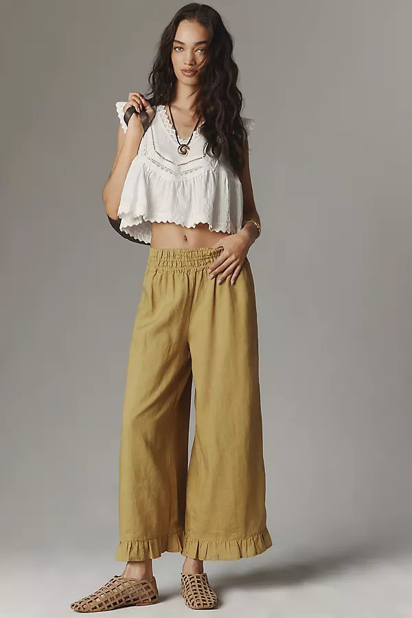 The Somerset Linen Petticoat Crop Pants | Anthropologie (US)