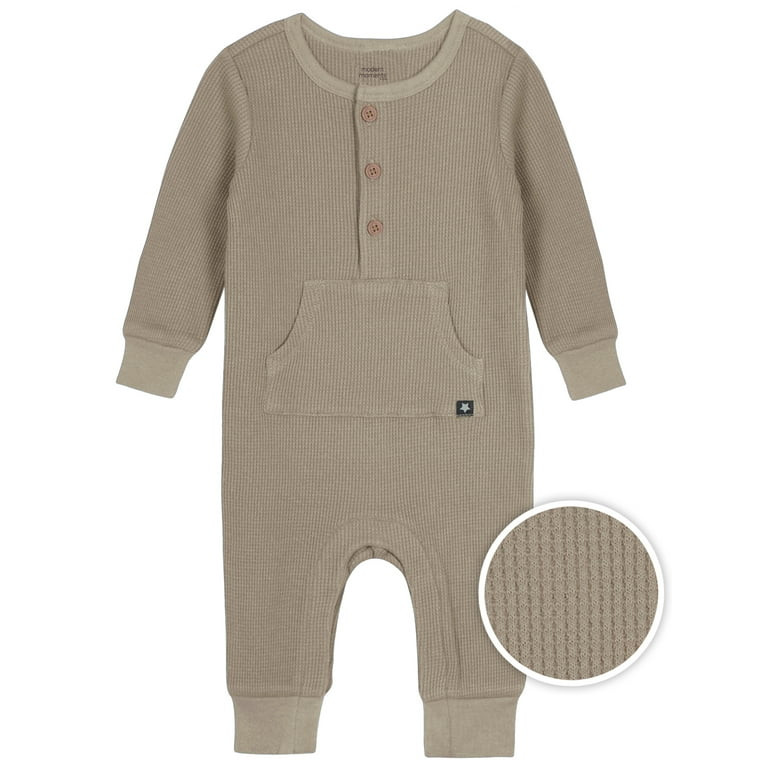 Modern Moments by Gerber Baby Boy Waffle Long Sleeve Romper, Sizes 0/3-24 Months | Walmart (US)