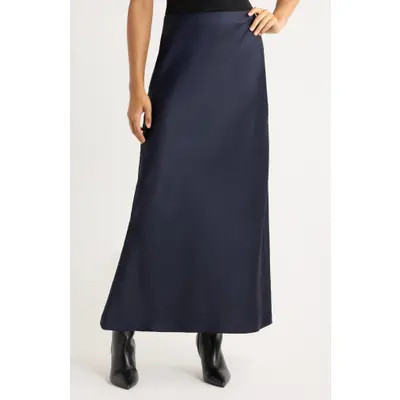 Open Edit Satin Midi Skirt in Black at Nordstrom, Size Medium | Nordstrom