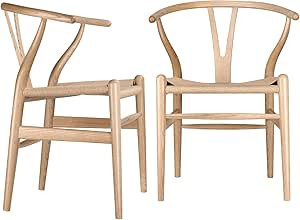 Polynices Wishbone Chair, Weave Modern Solid Wood Mid-Century Y Shaped Backrest Dining Chair (Nat... | Amazon (US)