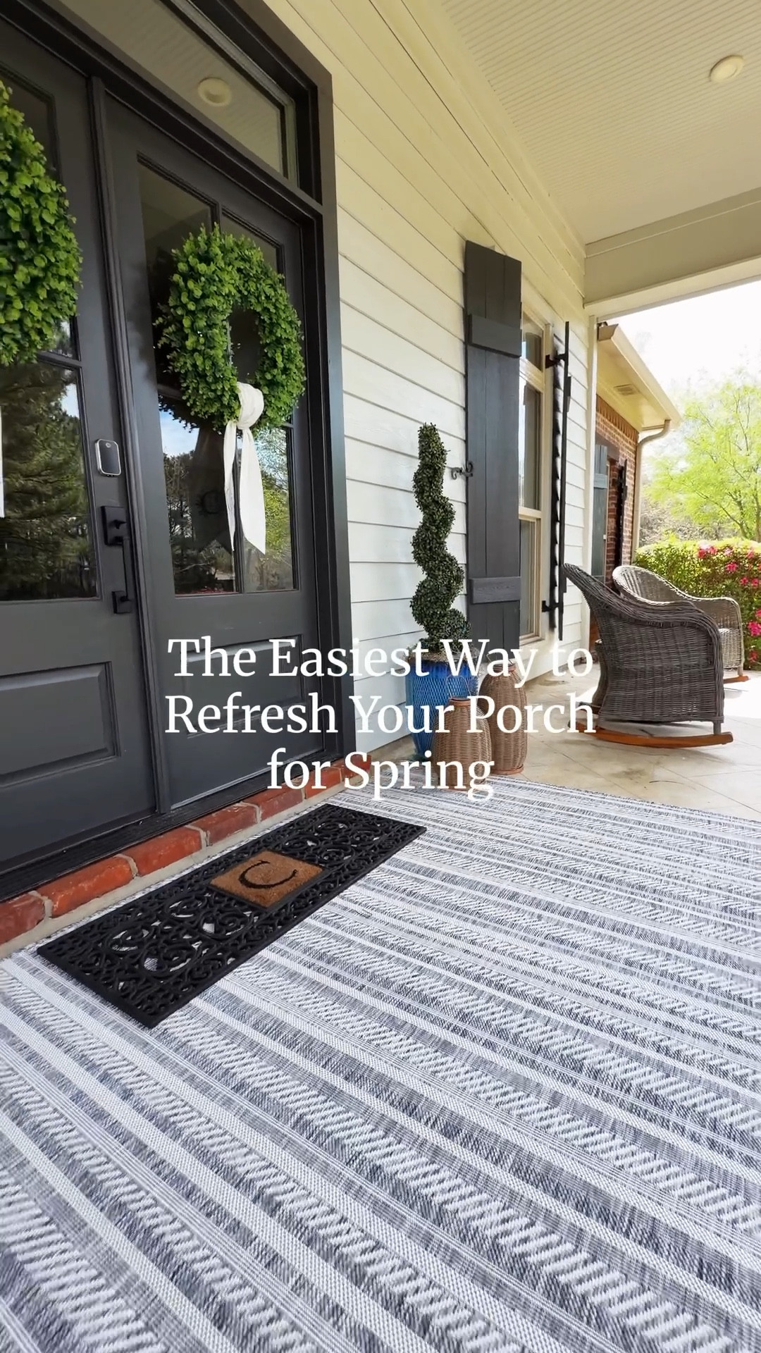 An easy front porch refresh for spring!

Our porch has always been styled with blues and grays, so this blue and charcoal gray outdoor rug from Wayfair was the perfect addition to tie everything together. 

It instantly made the space feel more finished and welcoming.

Outdoor rugs are one of the easiest ways to refresh your porch or patio for a new season without changing everything else. Just add a few pillows, planters, or florals and your space feels brand new.

Linking this rug along with a few other porch decor favorites.

#ltkhome #wayfairfinds #porchdecor #frontporchstyle #outdoorliving #homedecor

#LTKvlog #LTKdayinmylife #LTKHome