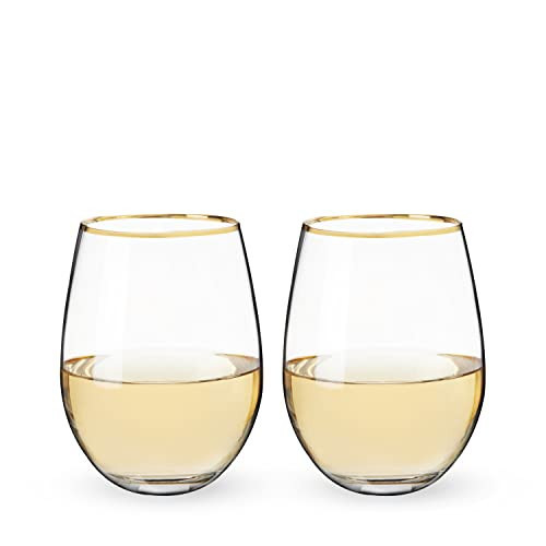 Twine Gilded Stemless Wine Glasses, Gold Rimmed Clear Wine Glass Cups Set, Glasses Drinking Set of 2, 18 Ounces | Amazon (US)