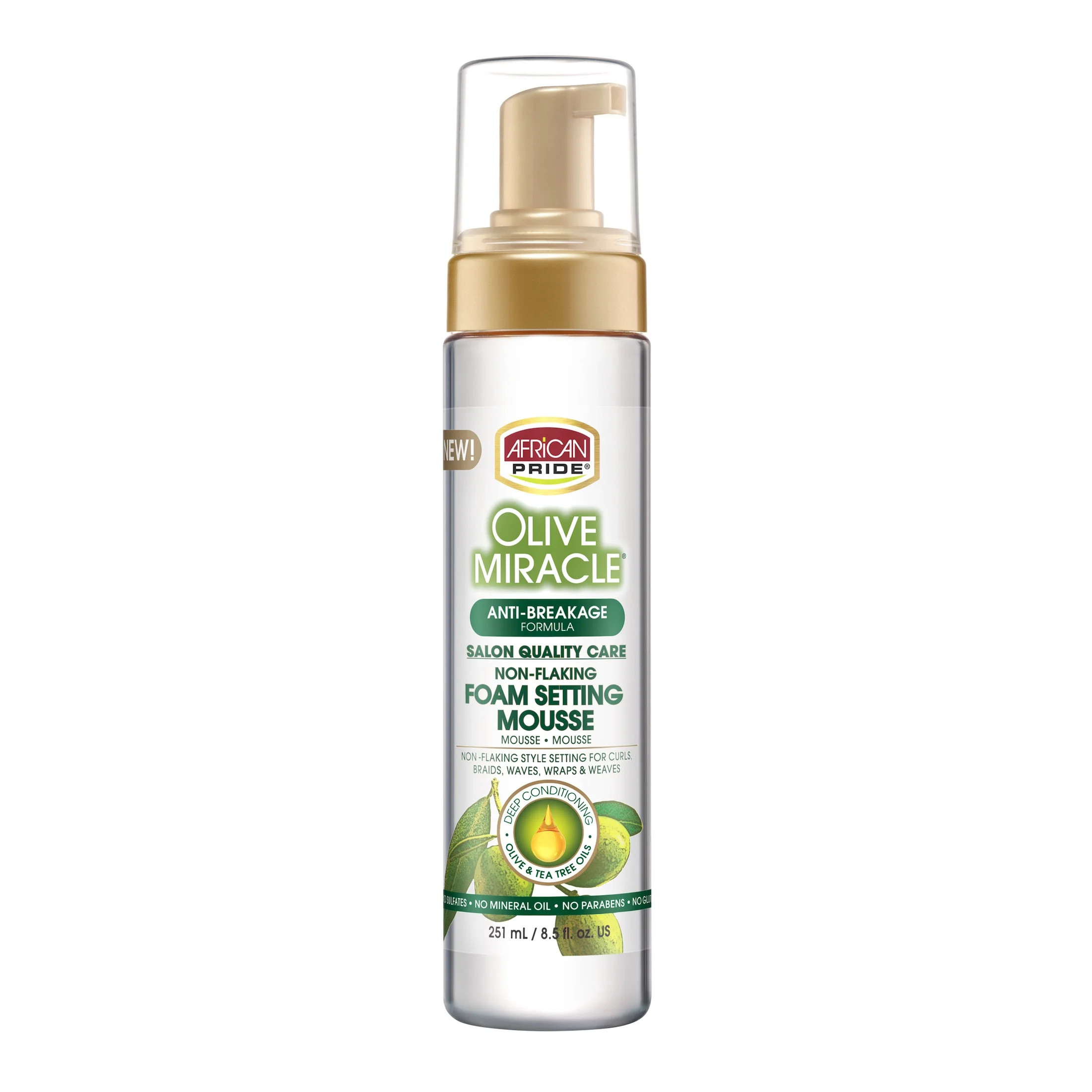 African Pride Olive Miracle Mousse, Foaming 8.5 oz., Moisturizing, Curly, Unisex | Walmart (US)