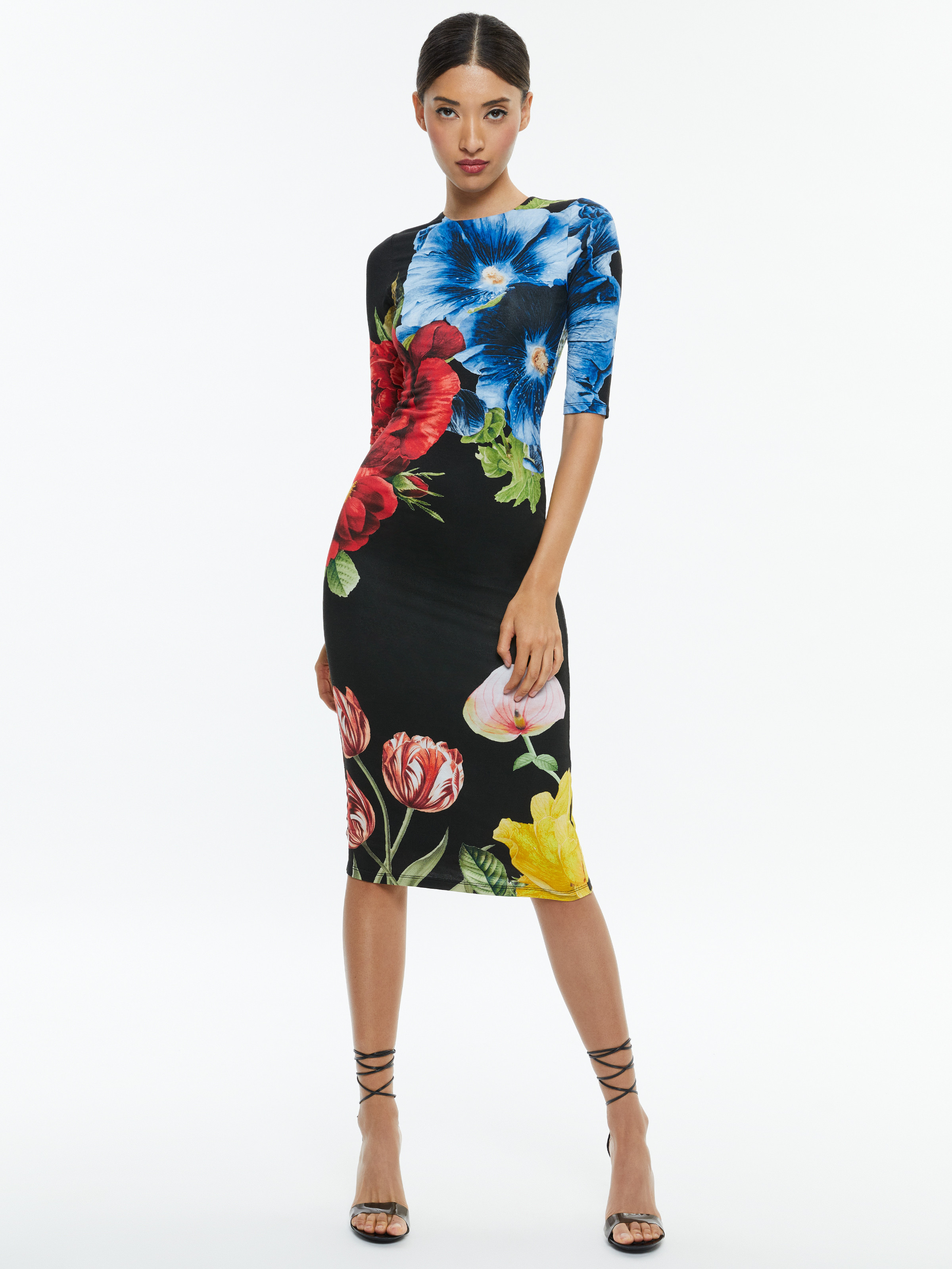 alice + olivia DELORA CREW NECK MIDI DRESS | Alice + Olivia