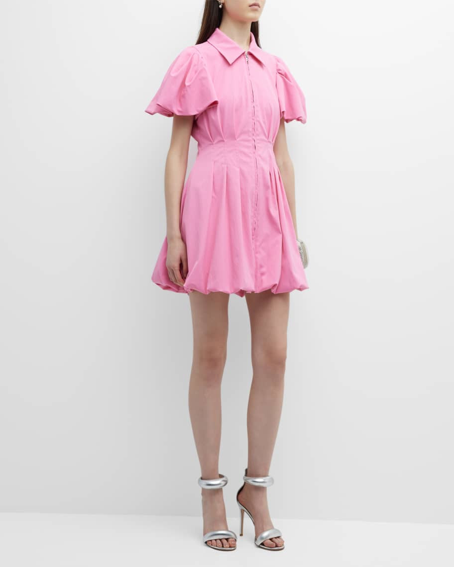 SIMKHAI Callista Zip-Front Tech Puff-Sleeve Mini Dress | Neiman Marcus
