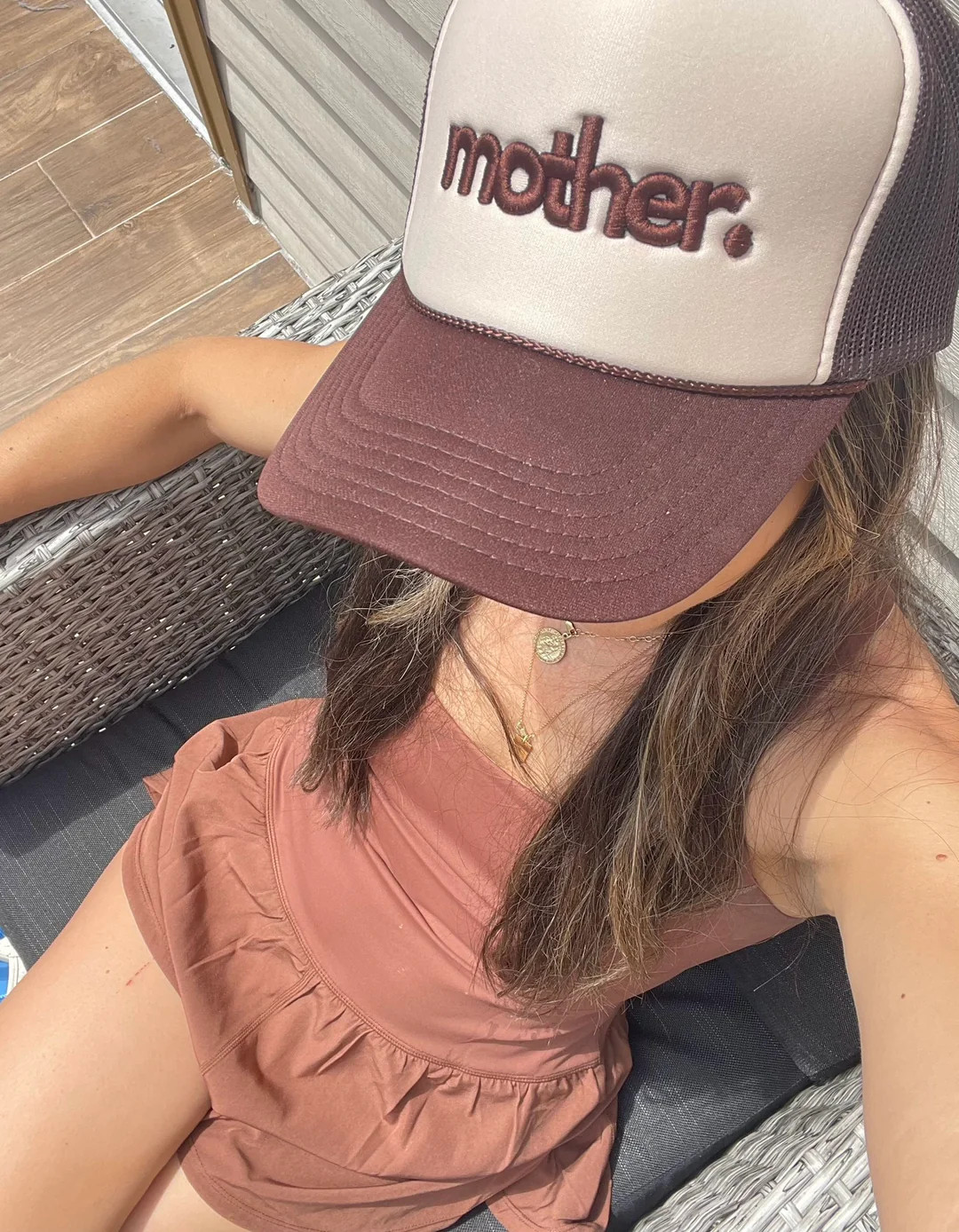 "mother." Embroidered Trucker Hat - Brown + Tan | Mother Hats