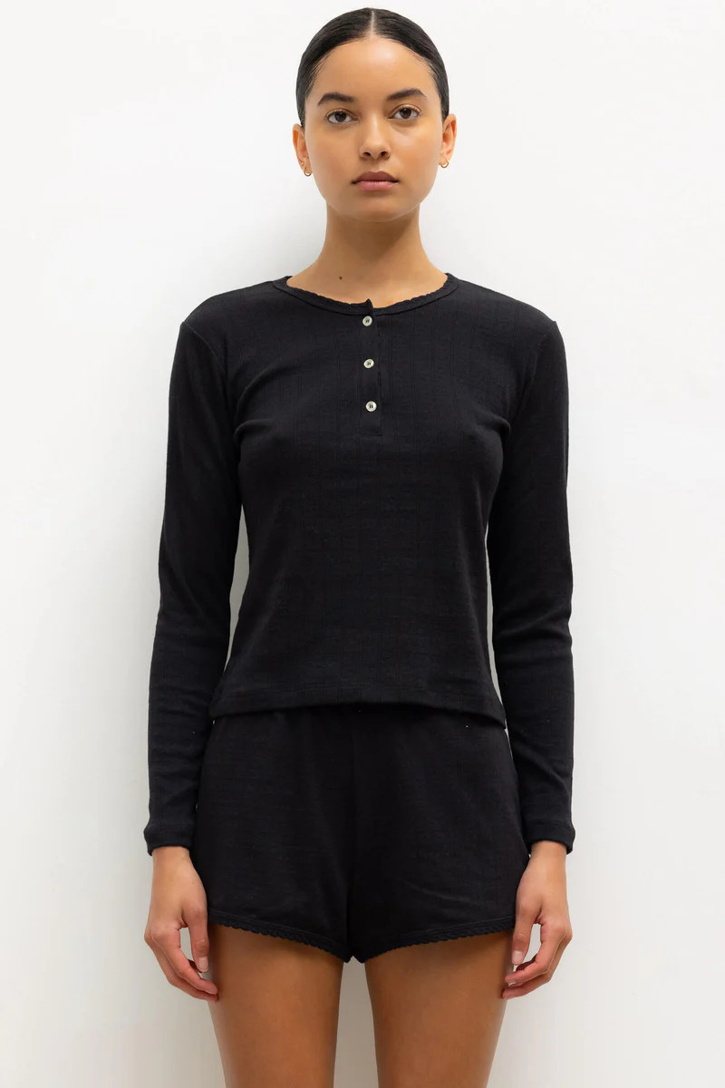 Pointelle Long Sleeve Henley | LESET