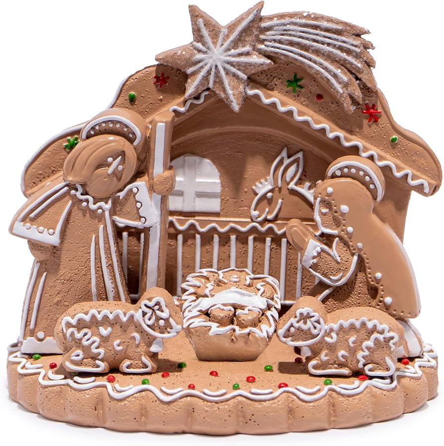Hodao Gingerbread Themed Nativity Scene, Christmas Decor Figurines for Holiday Display, Indoor Ho... | Amazon (US)