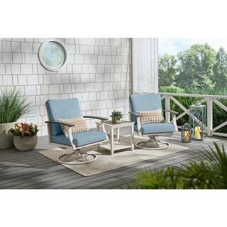 Hampton Bay Marina Point White Steel Outdoor Patio Swivel Lounge Chair with CushionGuard Surf Blu... | The Home Depot