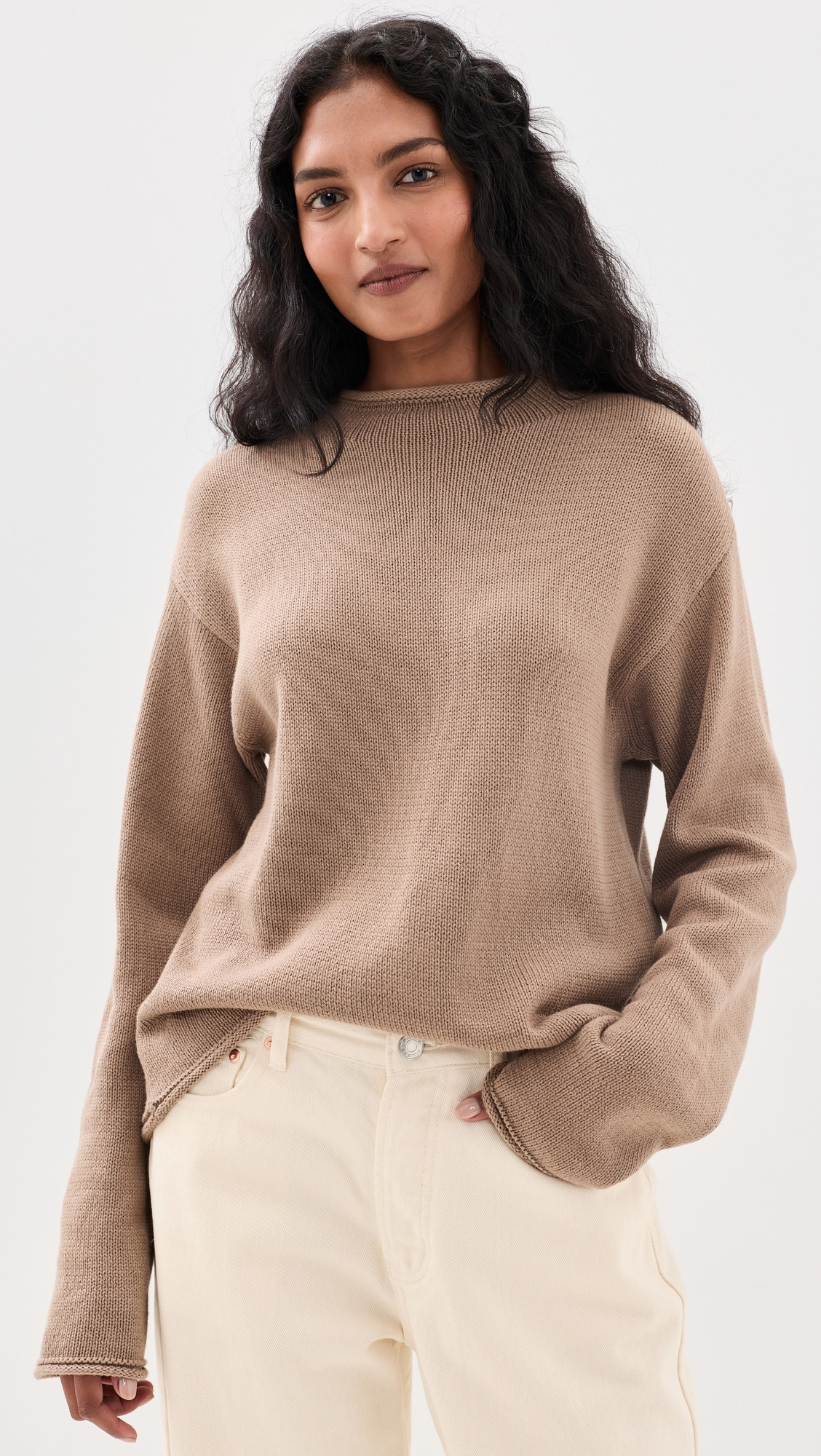 Splendid Elsie Roll Neck Sweater Taupe Grey XL | Shopbop