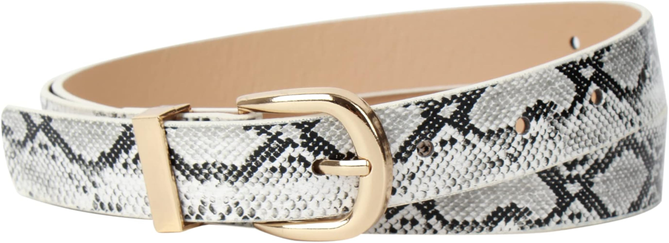 Women Snakeskin Print Skinny Thin Faux Leather Belt Jeans Pants Dress Waist Belt | Amazon (US)