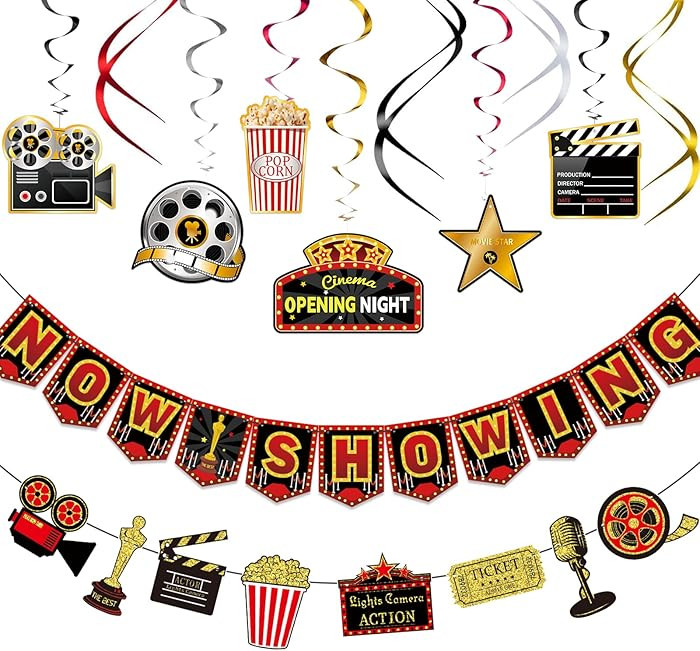 Movie Night Party Decorations Hanging , Movie Birthday Banners , Party Supplies Decor Decorations... | Amazon (US)