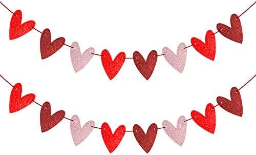 Heart Banner Garland Glittery Heart Banner Decorations-Valentines Banner for Valentines Day Decorati | Amazon (US)