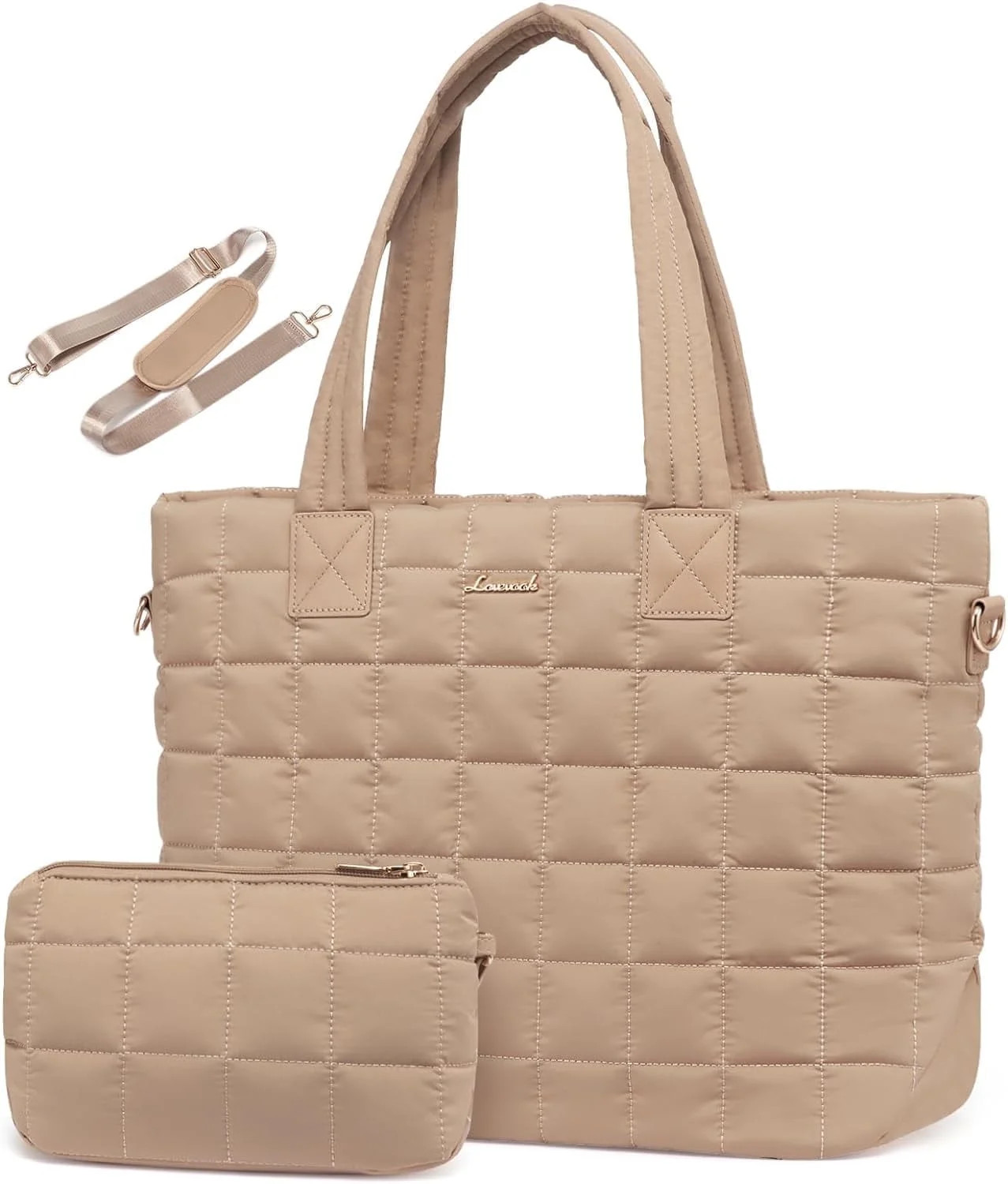 Lovevook Puffer Tote Bag for Women, Quilted Work Tote Bag Fits 15.6 In Laptop Compartment, Large ... | Walmart (US)