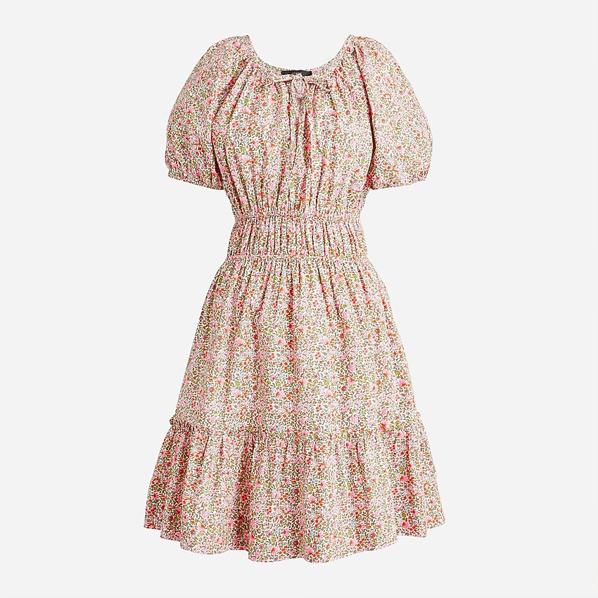 Cinched-waist puff-sleeve dress in scattered blooms | J. Crew US