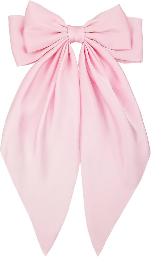 Large Pink Satin Hair Bow Clip for Women Girls Oversized Long Tail Hair Accessory for Party, Outf... | Amazon (US)