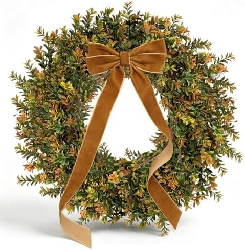 ICX 24-26'' Fall Boxwood Wreaths for Front Door Decor, Fall Wreath with Bow | Faux Autumn Gradien... | Amazon (US)