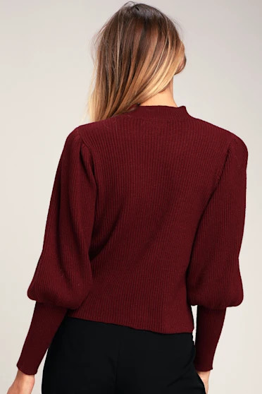 Eugenie Burgundy Balloon Sleeve Sweater | Lulus (US)