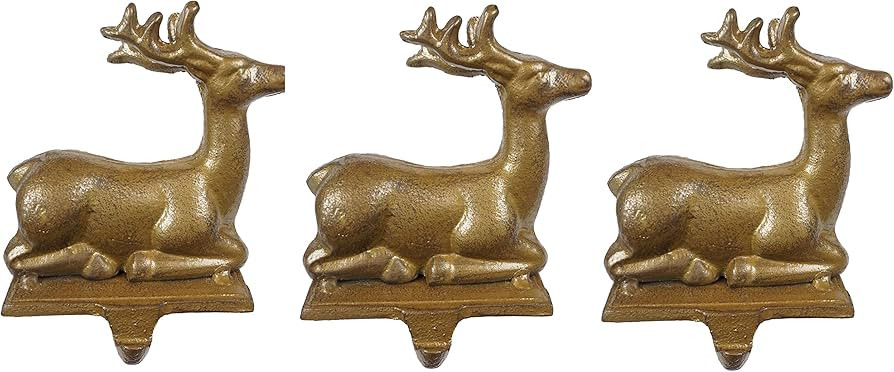 Lulu Decor, 100% Cast Iron Antique Gold Deer Stocking Holders, Cute Small Stocking Hooks, Measure... | Amazon (US)