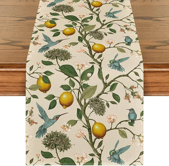 Amazon.com: Artoid Mode Brown Lemon Tree Bird Flower Summer Table Runner,Spring Kitchen Dining Ta... | Amazon (US)