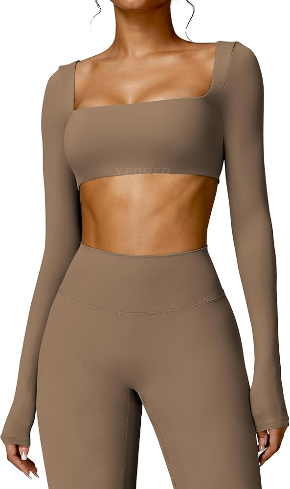 YEOREO Kyla Women Crop Top Long Sleeve Padded Sports Low Medium Impact Yoga Shirt Workout | Amazon (US)