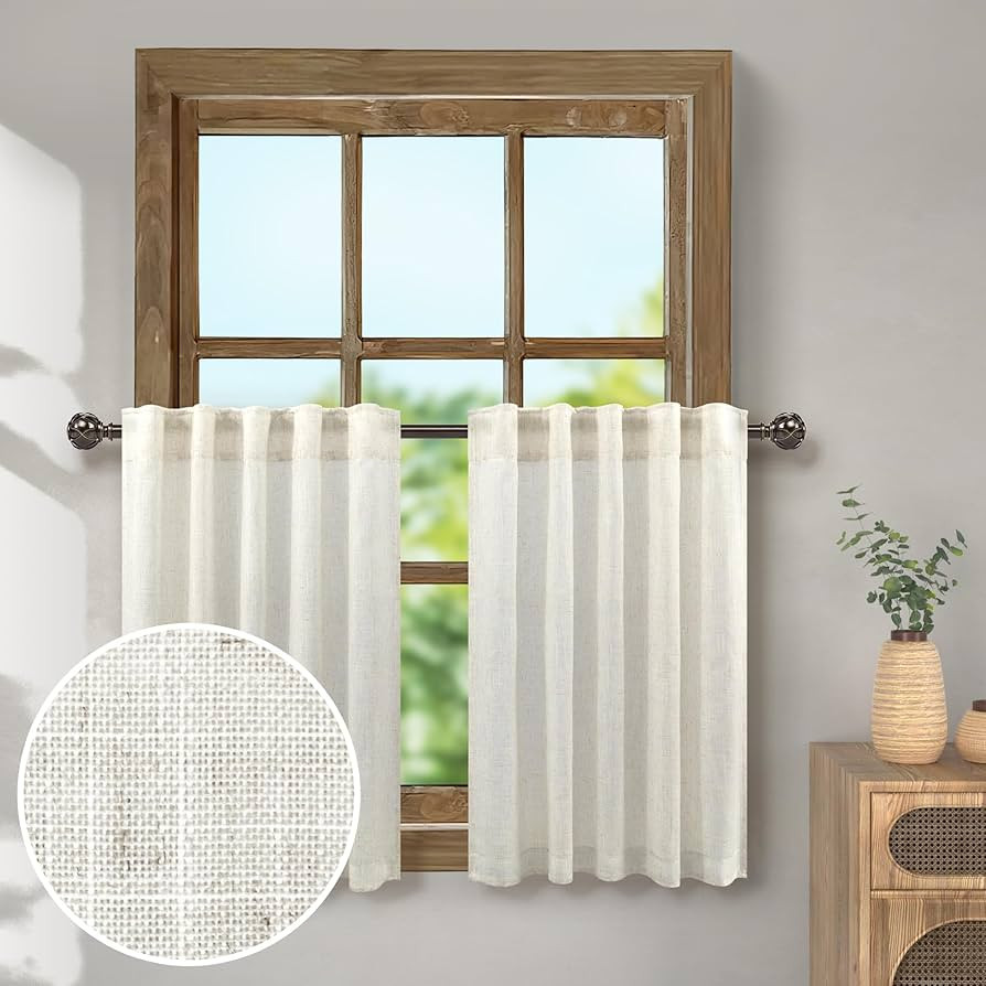 Pitalk Natural Linen Cafe Curtains, Cream Small Curtains for Kitchen Door, Ivory Semi Sheer Mini ... | Amazon (US)
