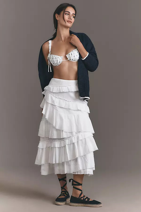 By Anthropologie Asymmetrical Ruffled Midi Skirt | Anthropologie (US)