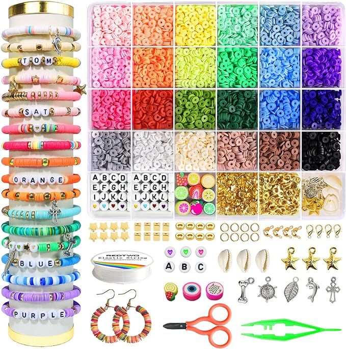 Redtwo 4200 Pcs Clay Beads Bracelet Making Kit, Friendship Preppy Flat Polymer Heishi Beads Jewel... | Amazon (US)