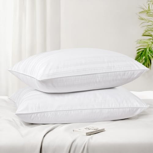 puredown® Goose Feather Down Pillow with 2 Pillowcases, Soft Fluffy Medium Firm Luxury Hotel Collection Pillow for Sleeping, Bed Pillows Queen Size Set of 2 for Side Back, Stomach or Sleeper. | Amazon (US)
